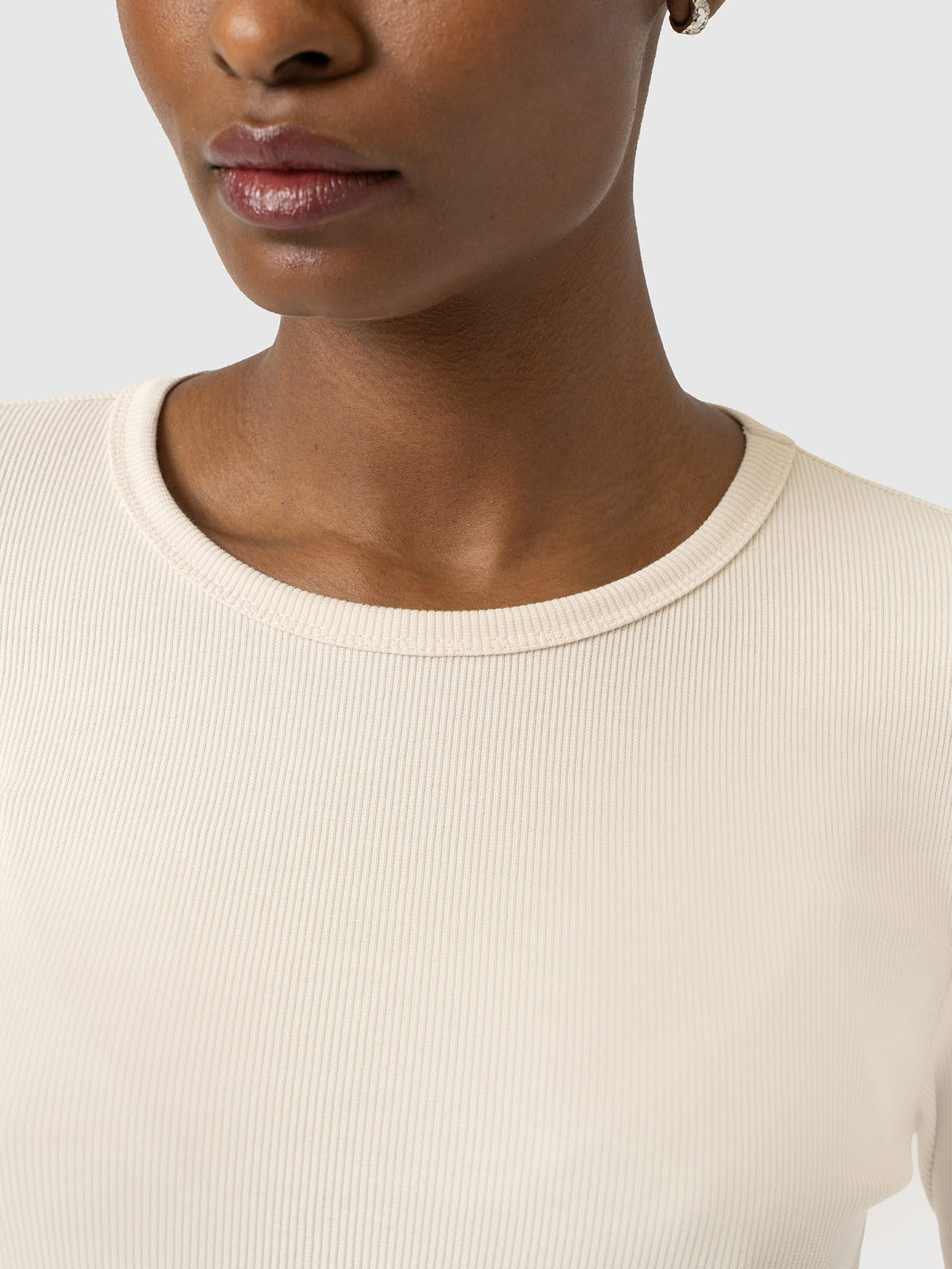 Ribbed Long Sleeve Tee - Cream