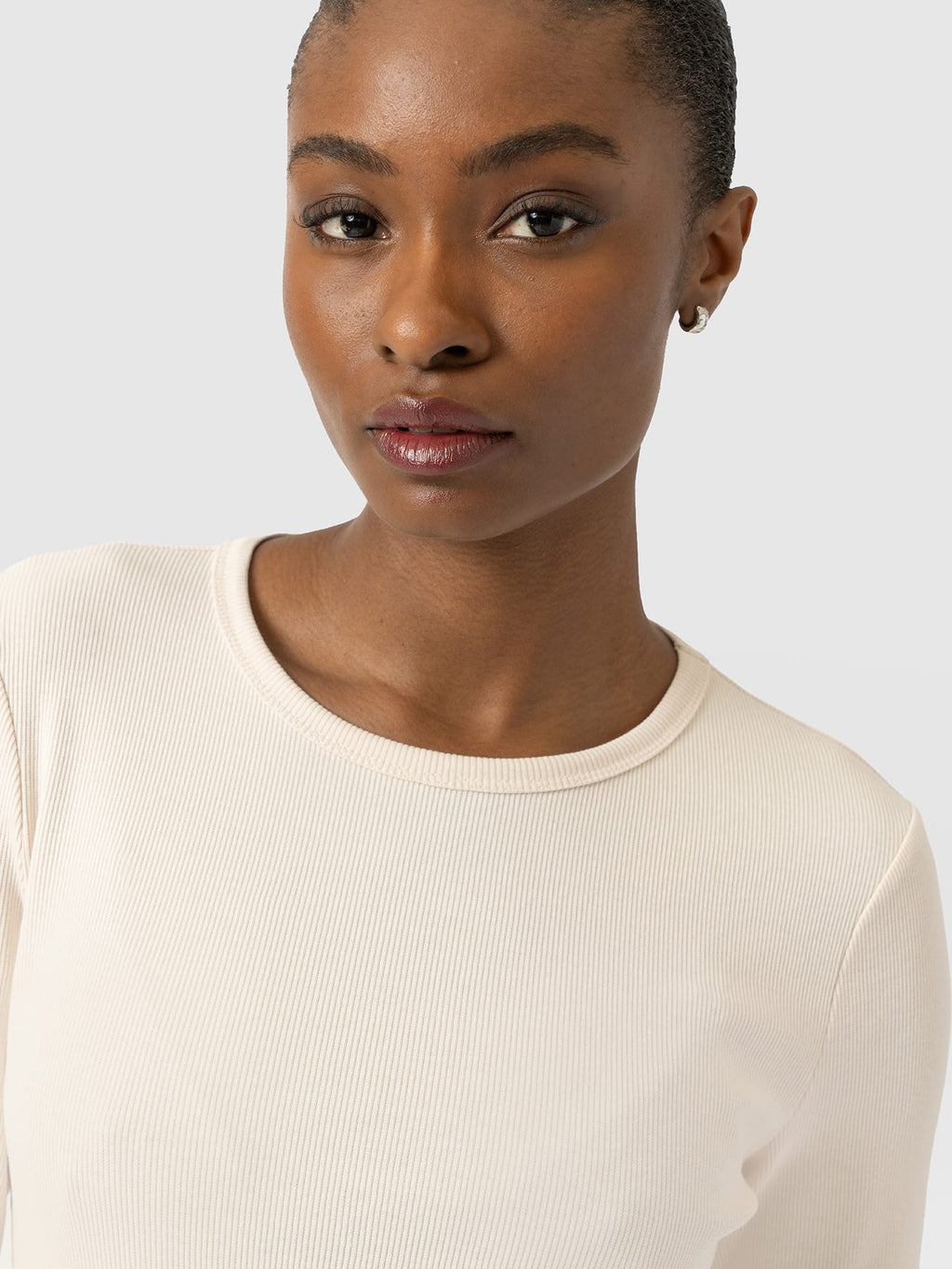 Ribbed Long Sleeve Tee - Cream