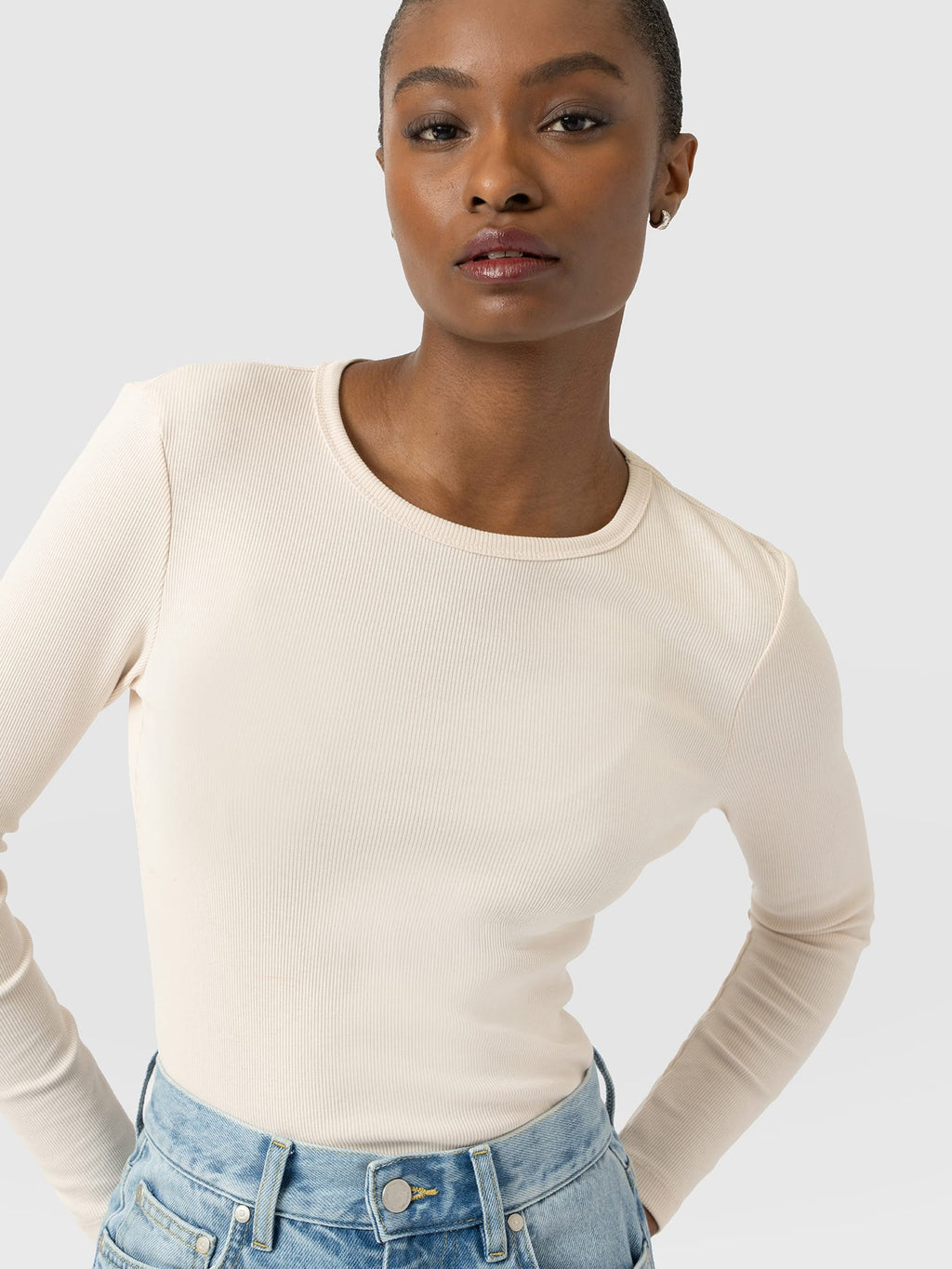 Ribbed Long Sleeve Tee - Cream