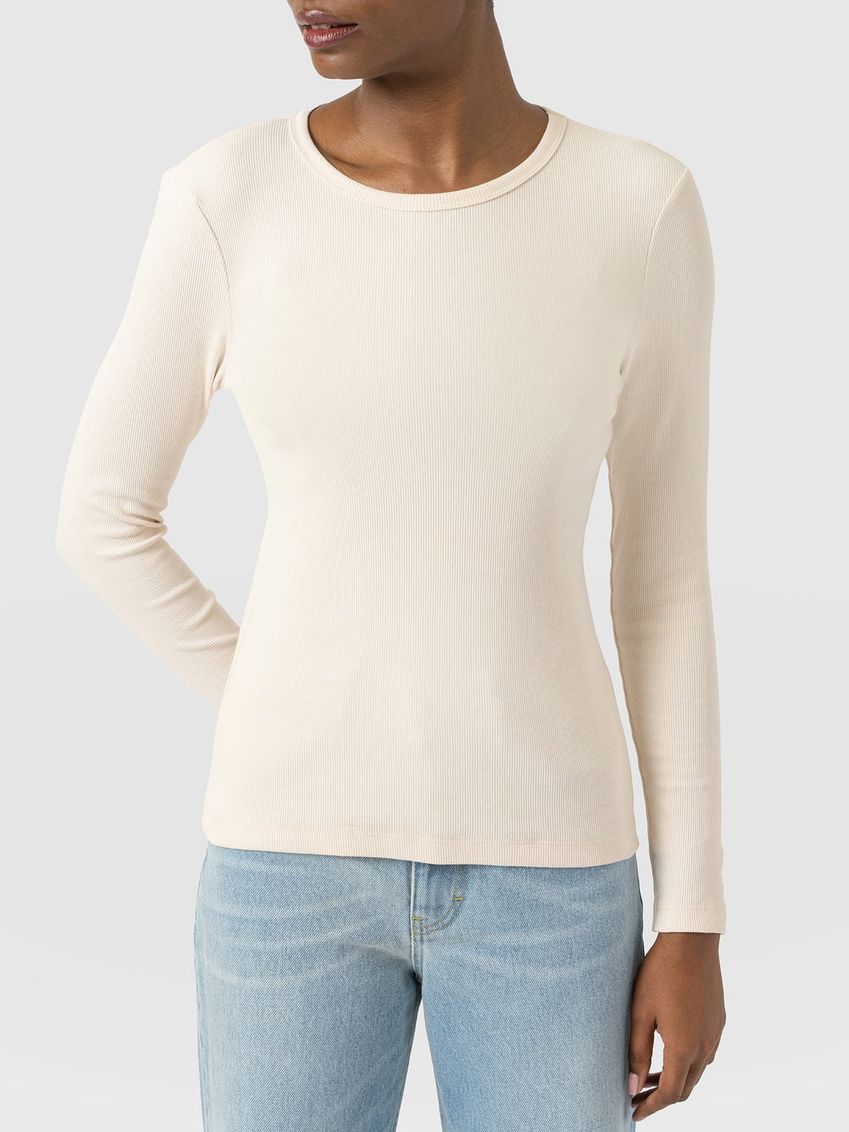 Ribbed Long Sleeve Tee - Cream
