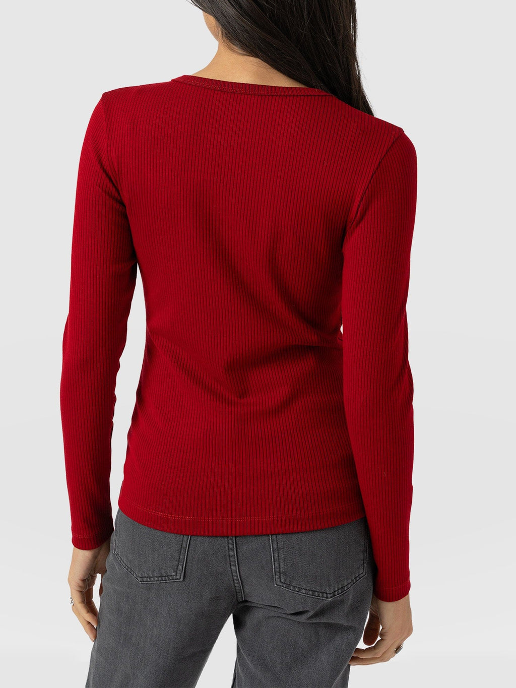 Ribbed Long Sleeve Tee - Deep Red