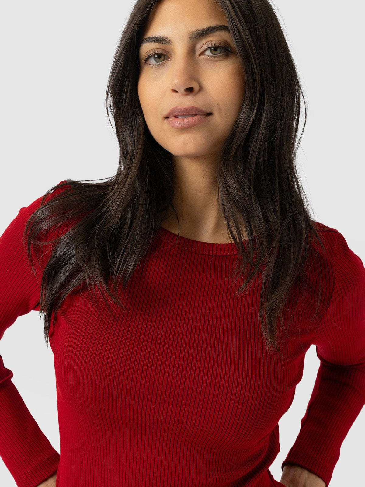 Ribbed Long Sleeve Tee - Deep Red