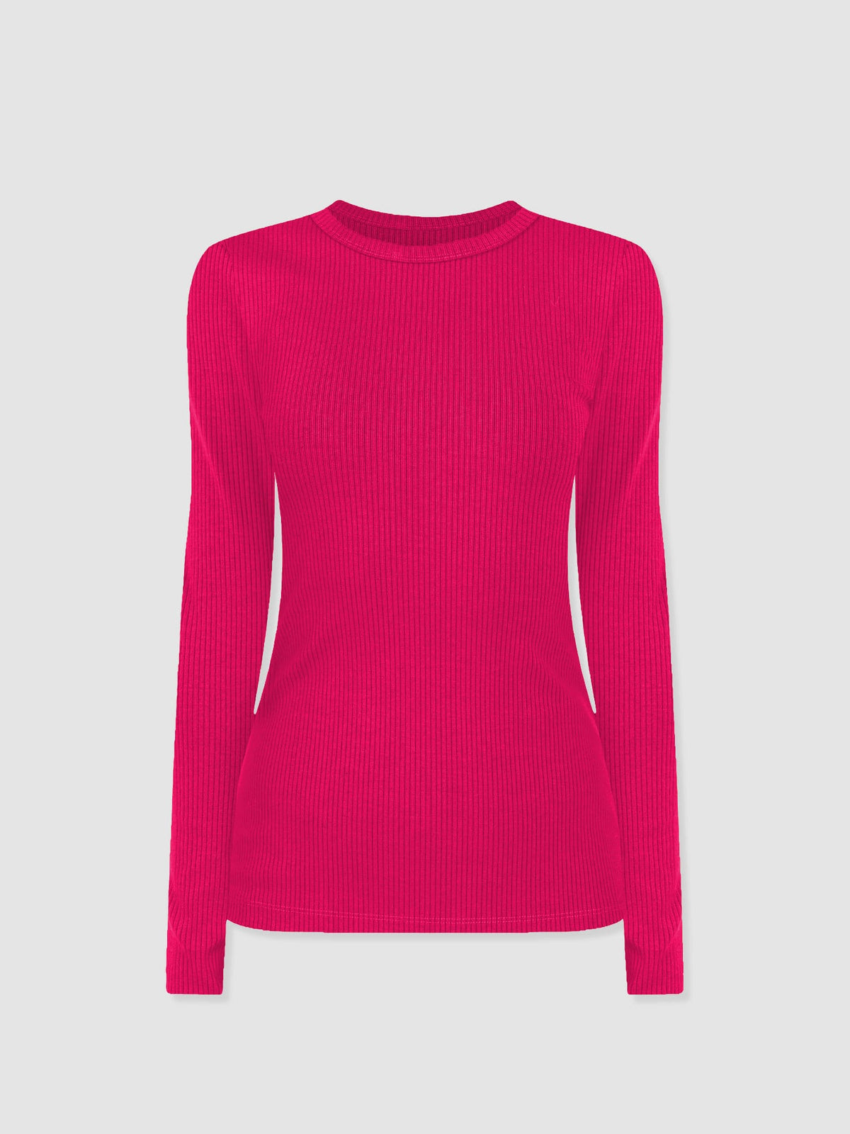 Ribbed Long Sleeve Tee - Fuchsia Pink