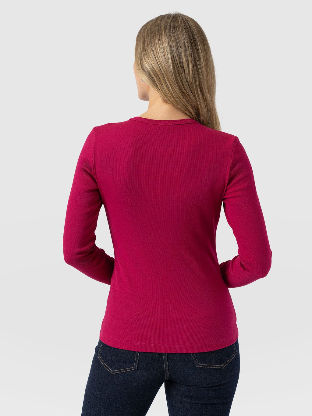 Ribbed Long Sleeve Tee - Fuchsia Pink