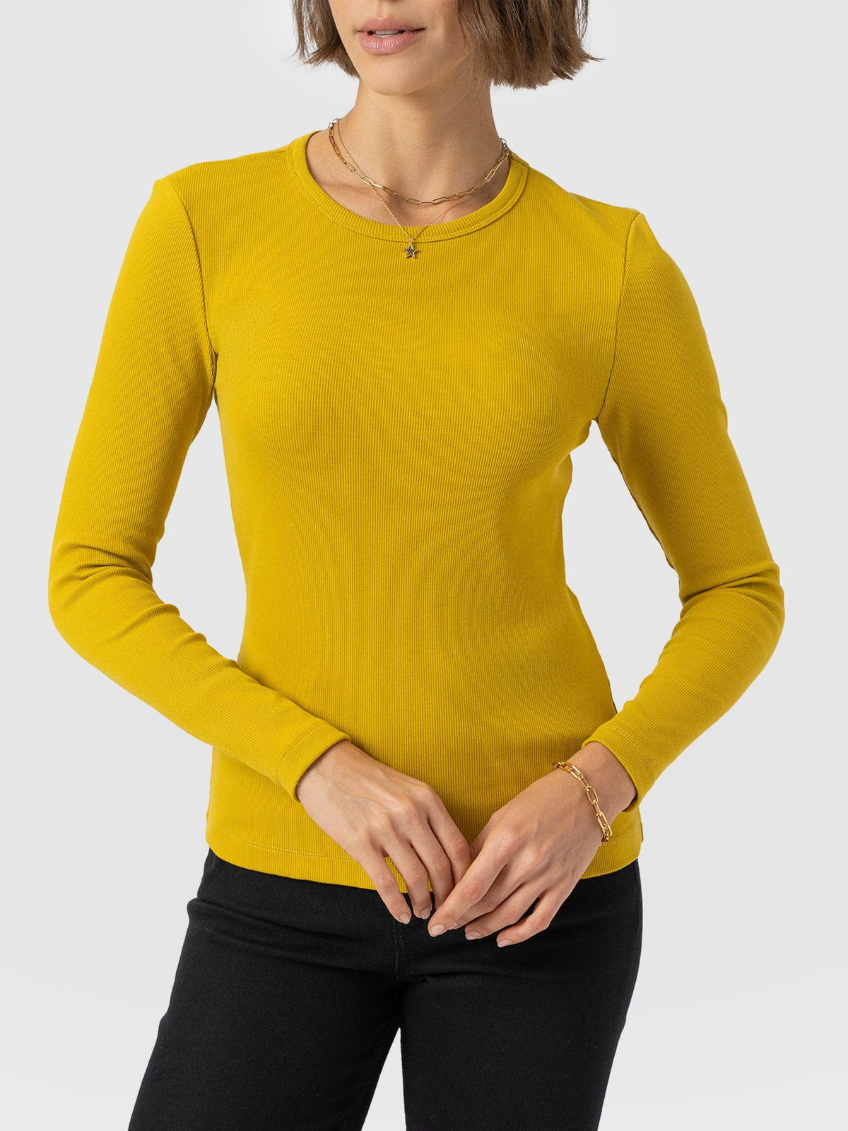 Ribbed Long Sleeve Tee - Mustard
