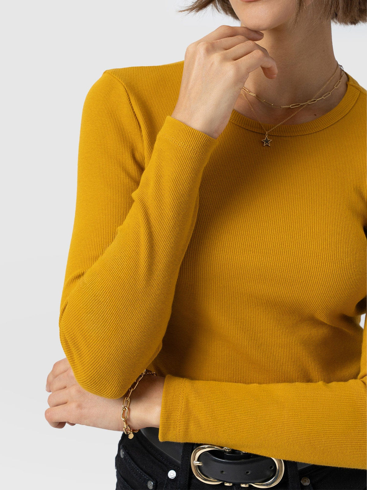 Ribbed Long Sleeve Tee - Ochre