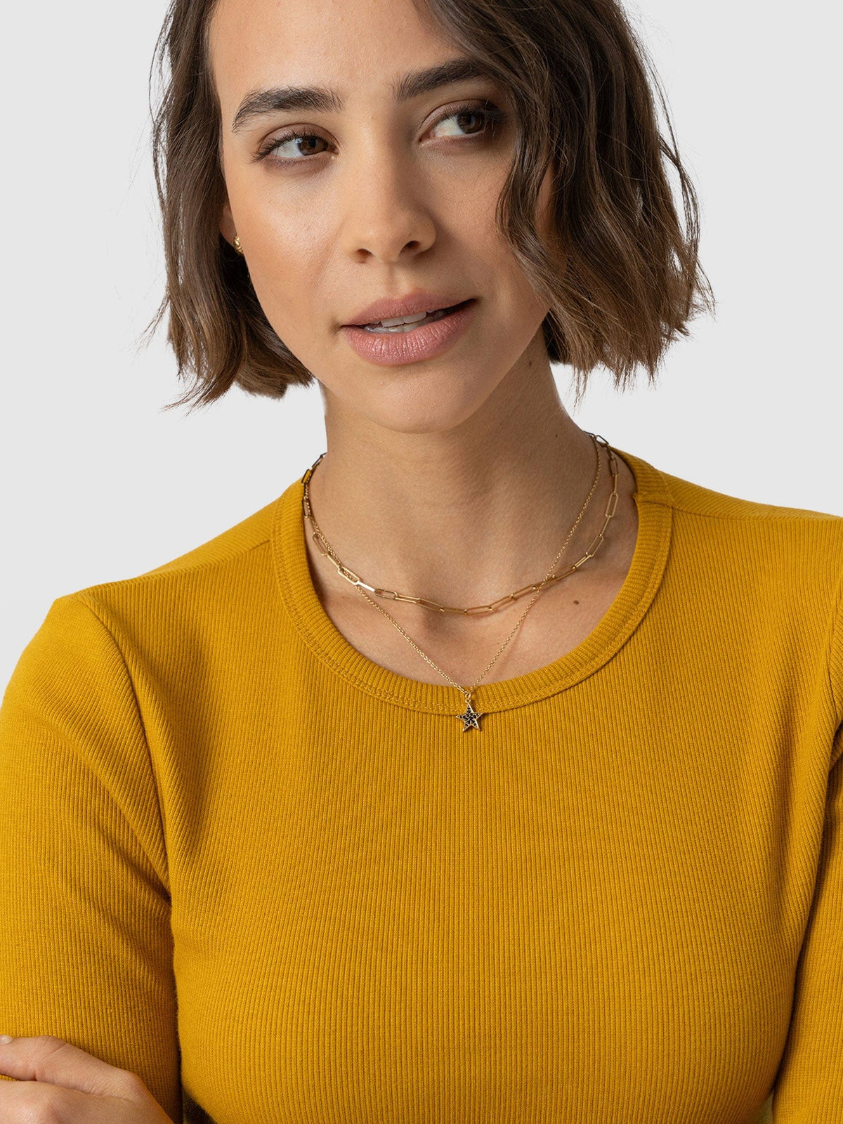 Ribbed Long Sleeve Tee - Ochre
