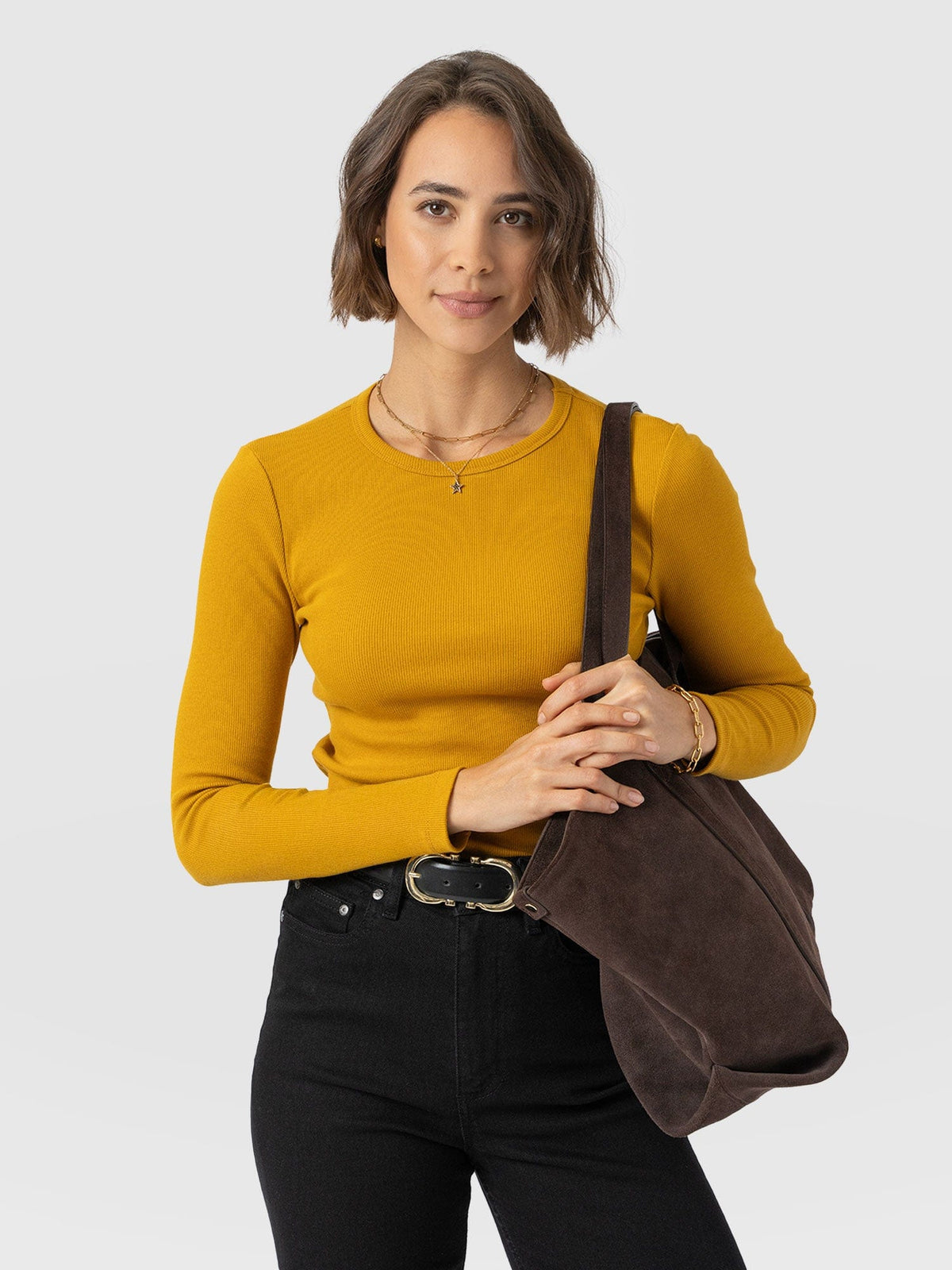 Ribbed Long Sleeve Tee - Ochre