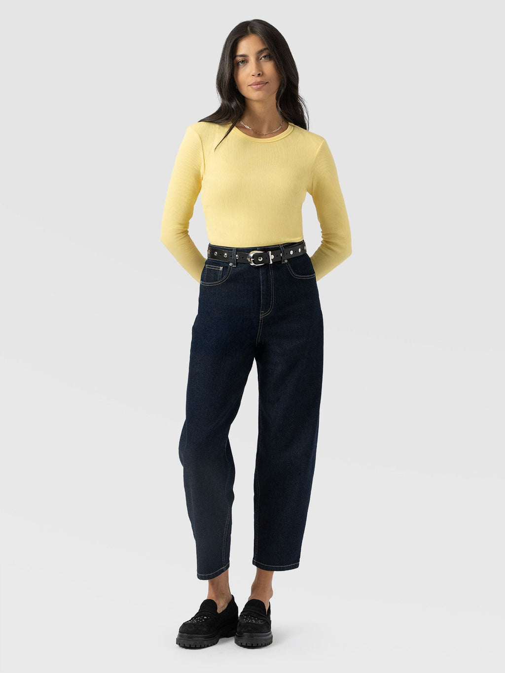 Ribbed Long Sleeve Tee - Pale Yellow