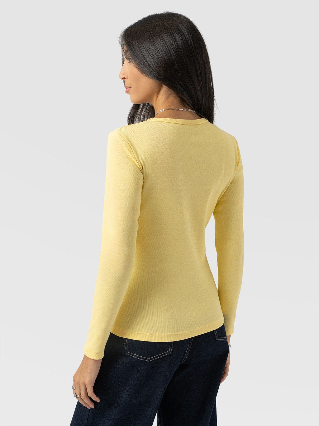 Ribbed Long Sleeve Tee - Pale Yellow