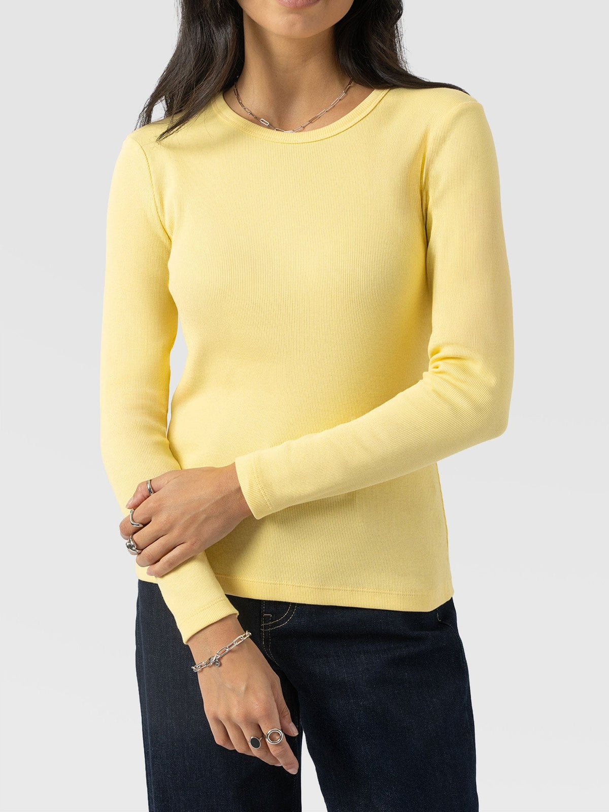 Ribbed Long Sleeve Tee - Pale Yellow