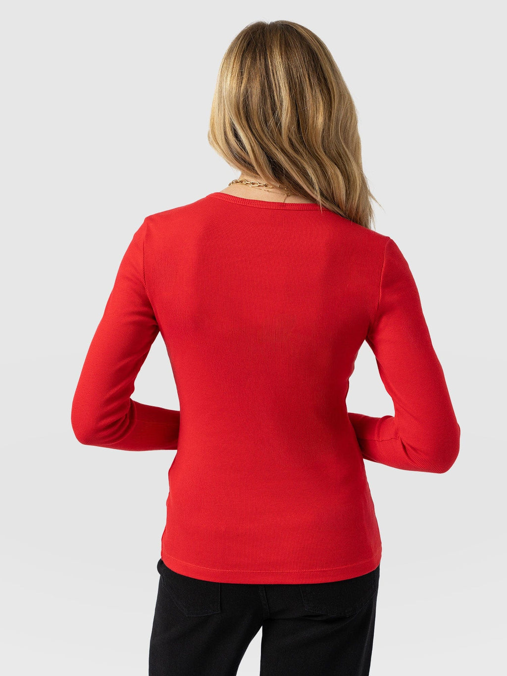 Ribbed Long Sleeve Tee - Red