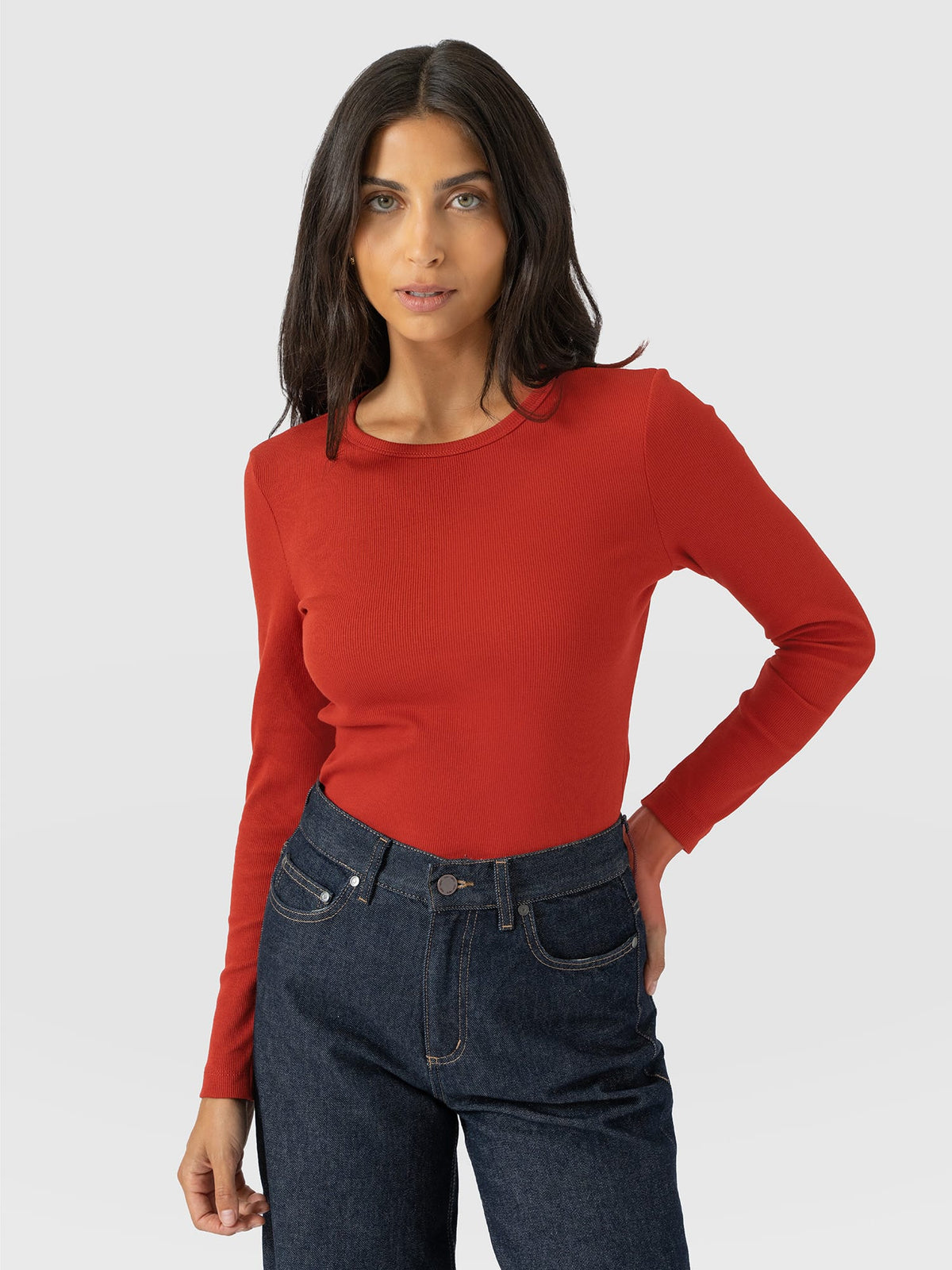 Ribbed Long Sleeve Tee - Rust