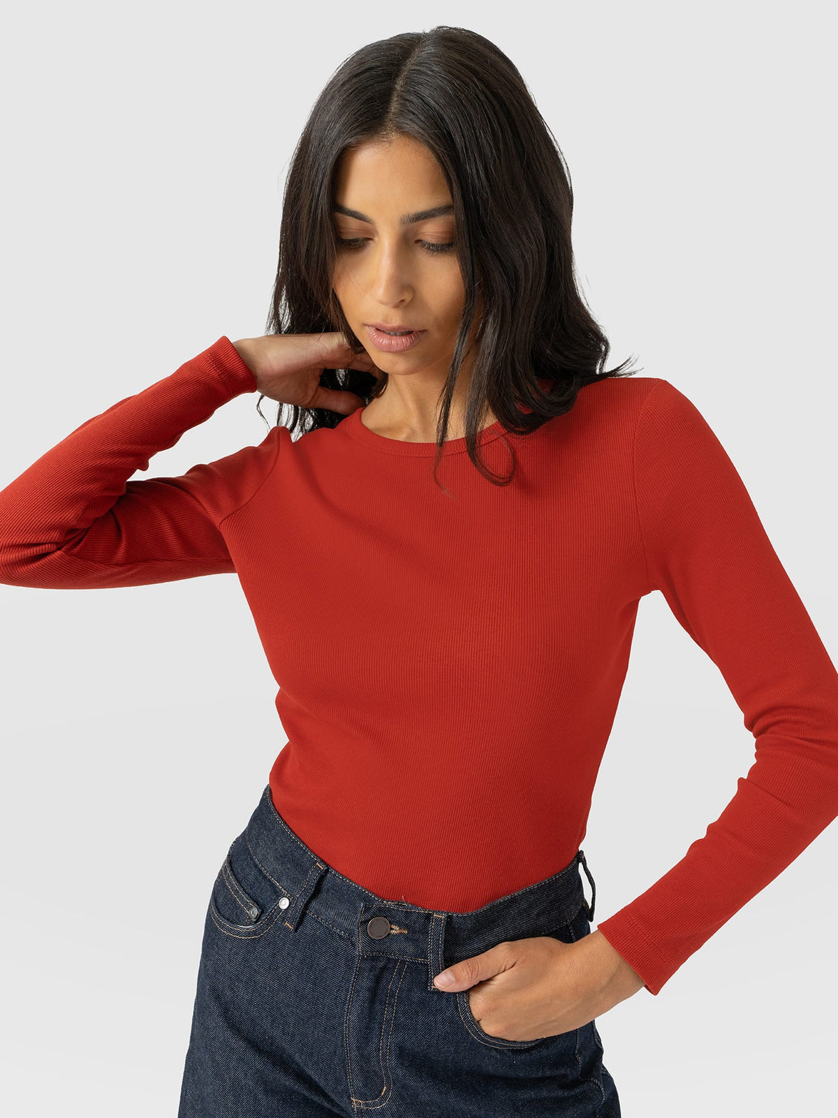 Ribbed Long Sleeve Tee - Rust