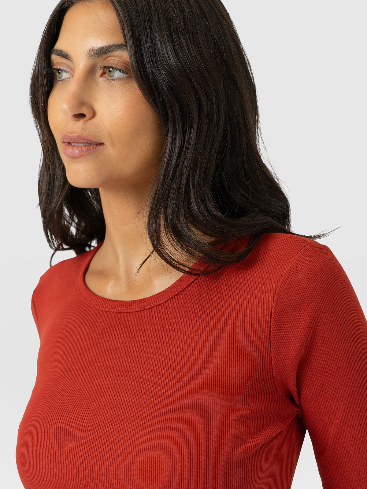 Ribbed Long Sleeve Tee - Rust
