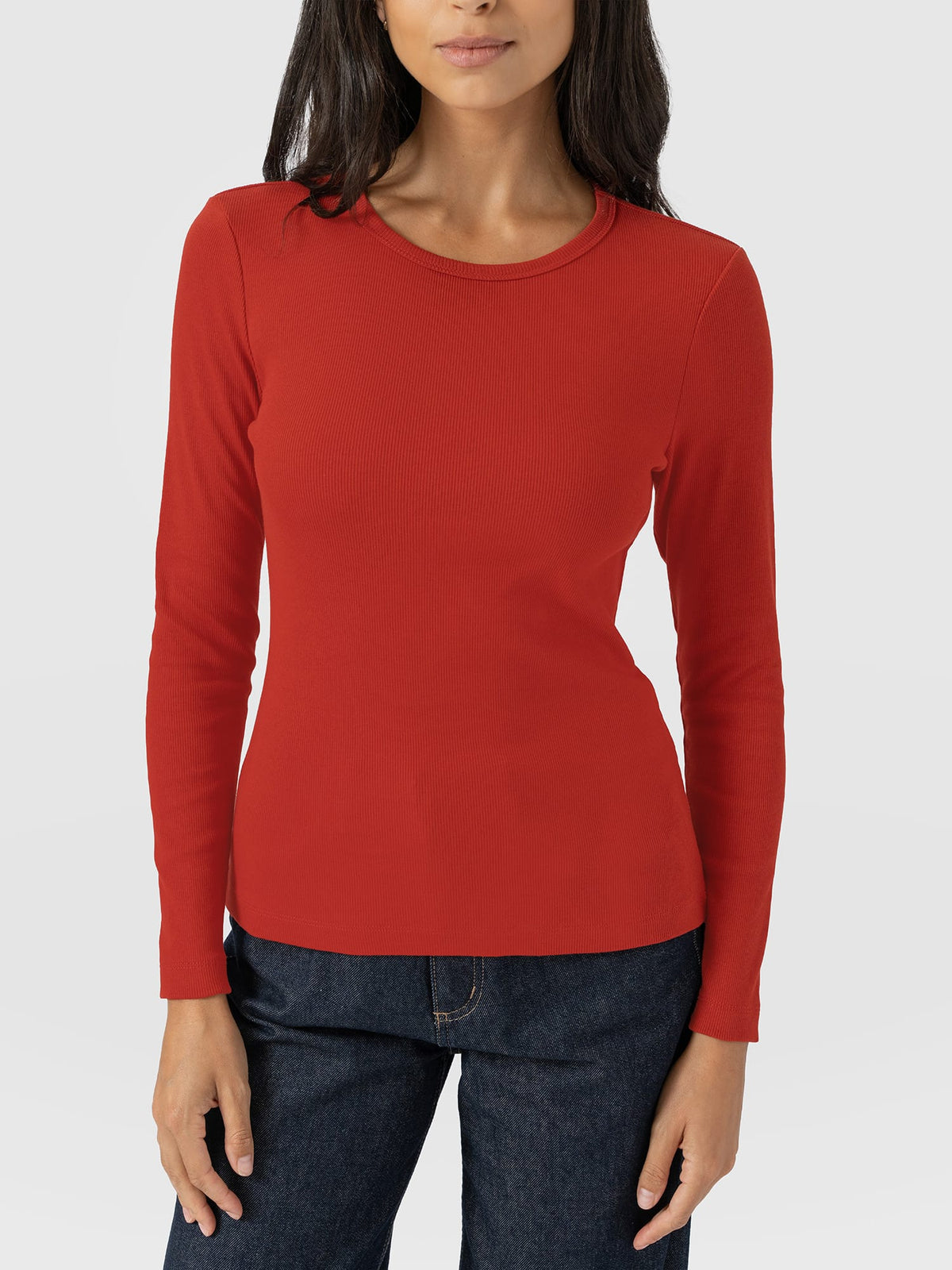 Ribbed Long Sleeve Tee - Rust