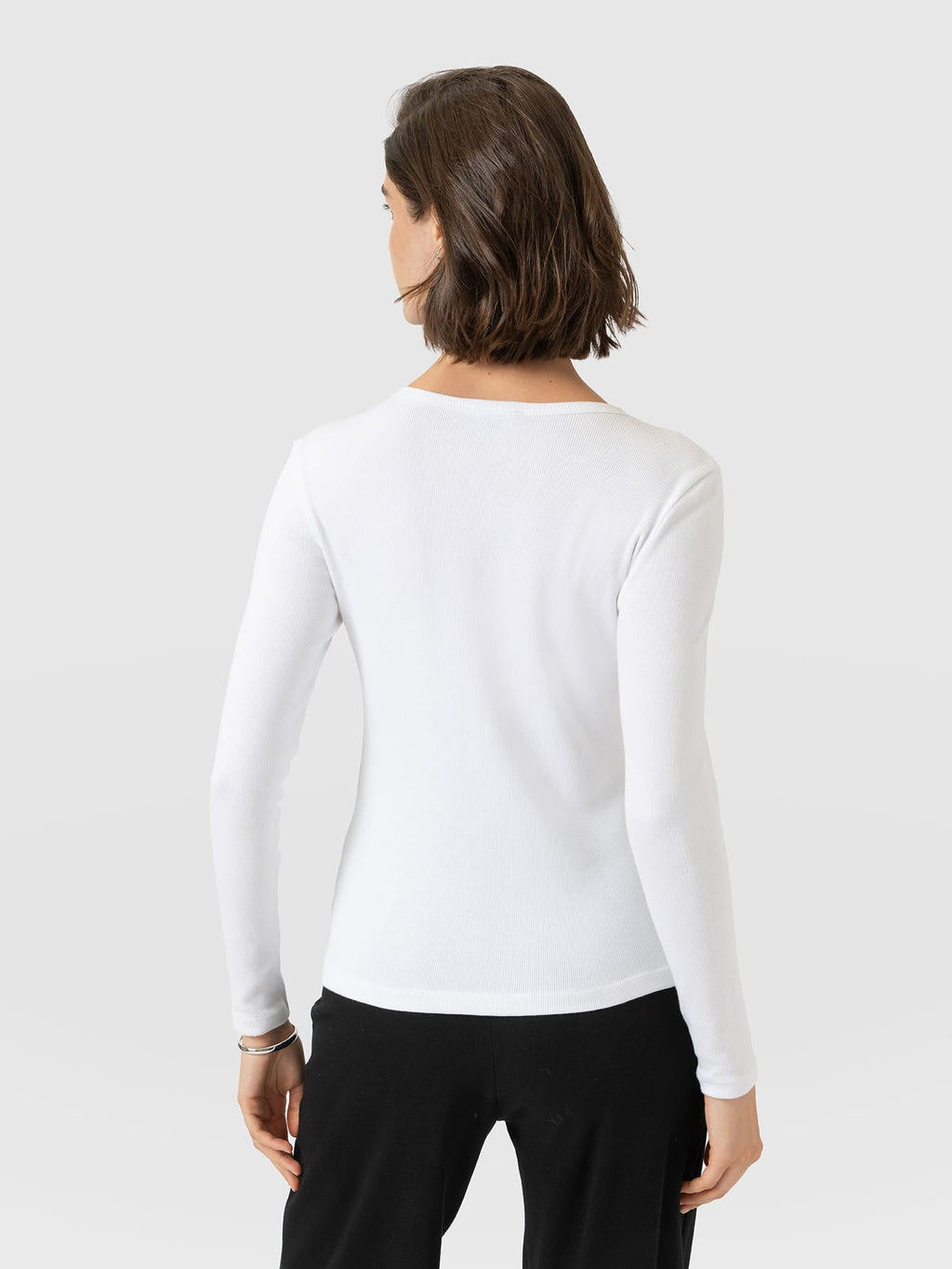 Ribbed Long Sleeve Tee - White