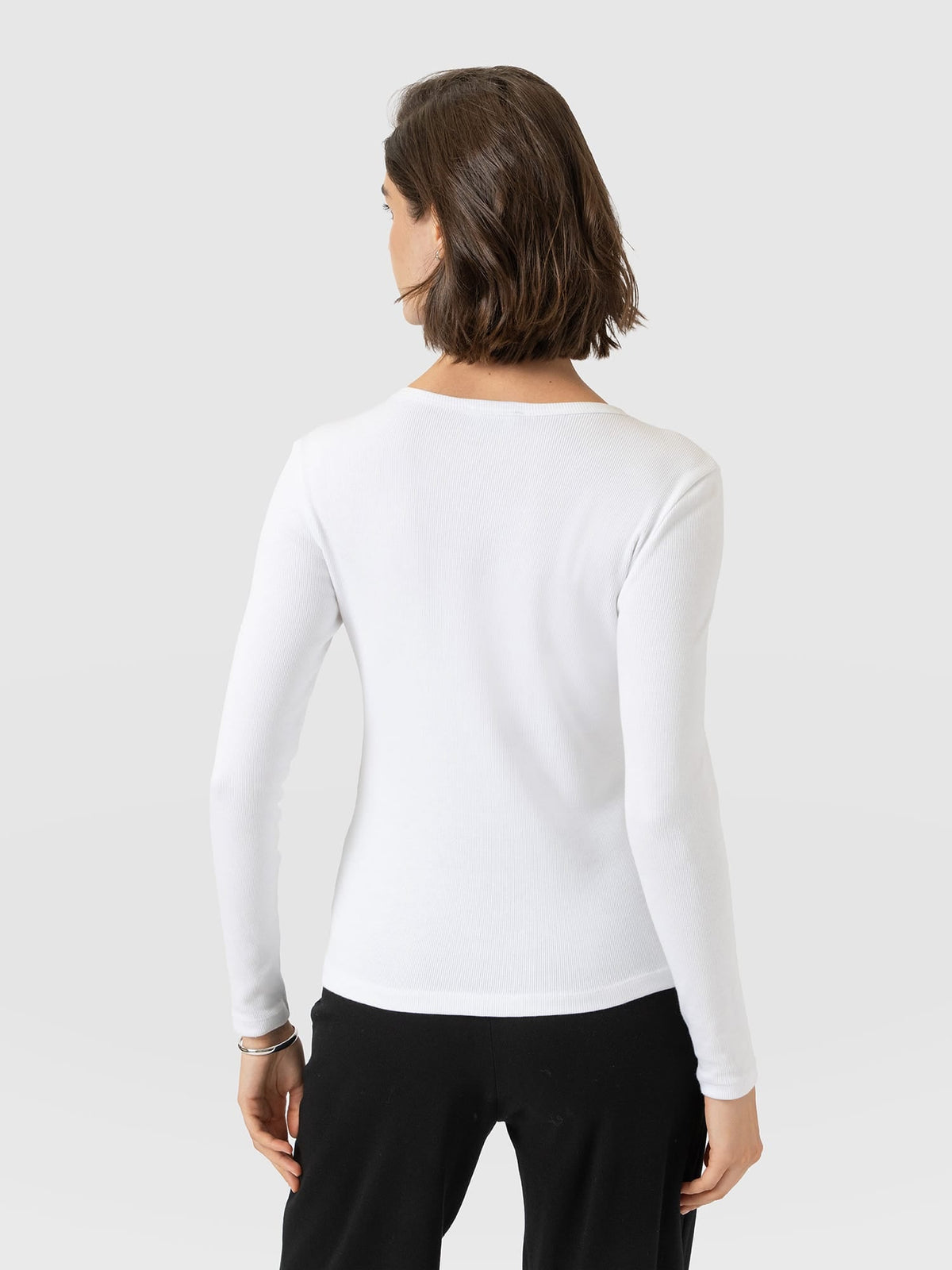 Ribbed Long Sleeve Tee - White