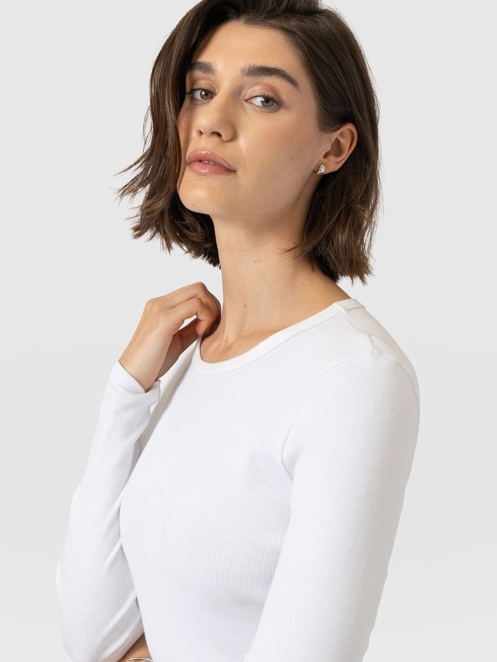 Ribbed Long Sleeve Tee - White