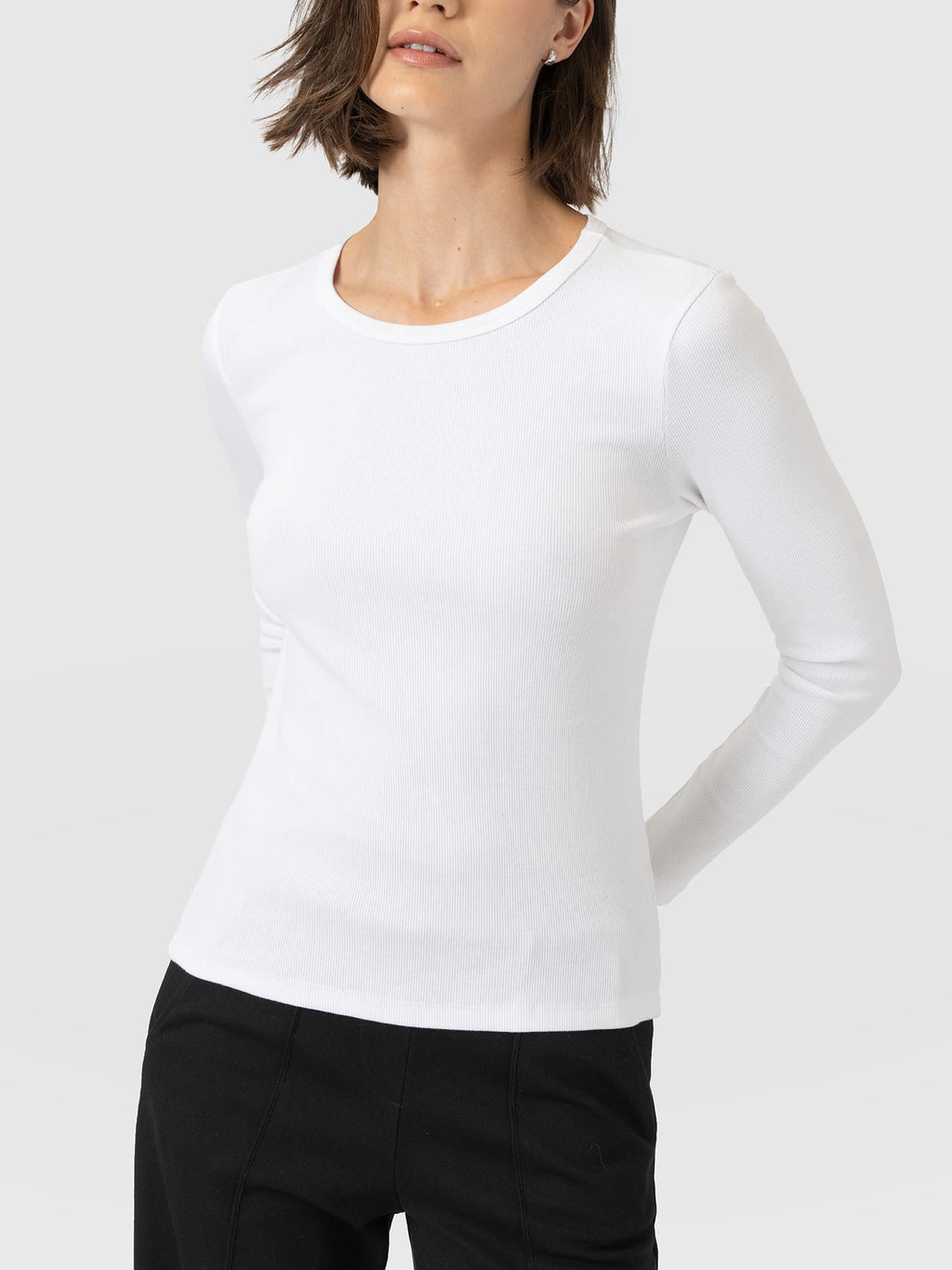 Ribbed Long Sleeve Tee - White