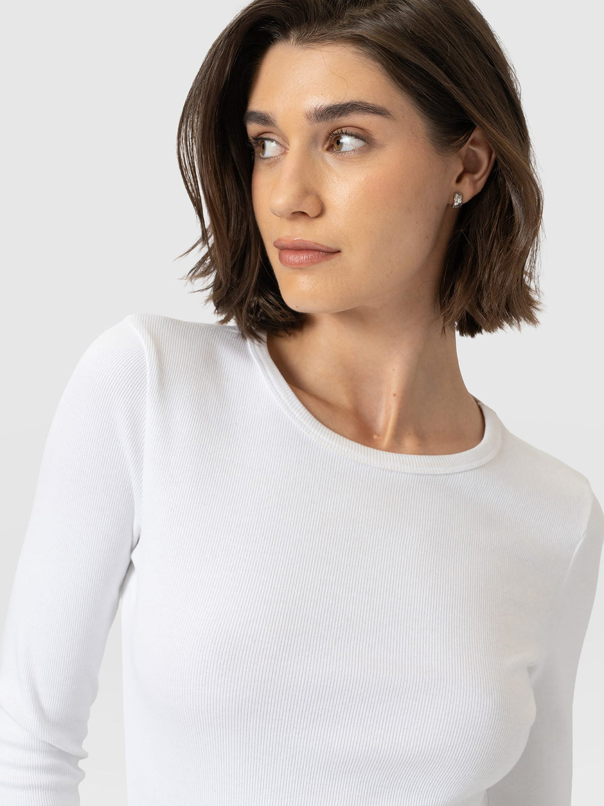 Ribbed Long Sleeve Tee - White