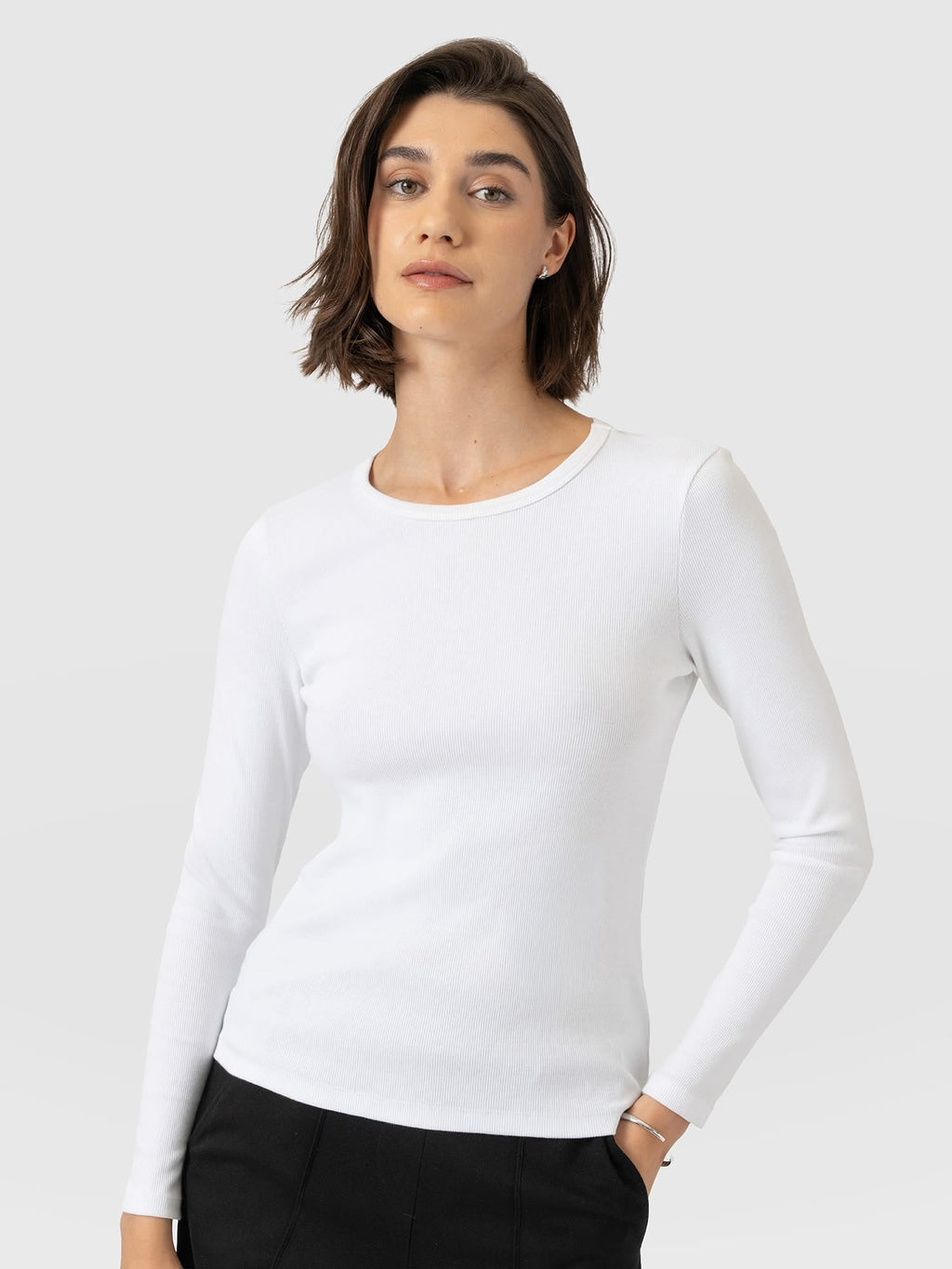 Ribbed Long Sleeve Tee - White