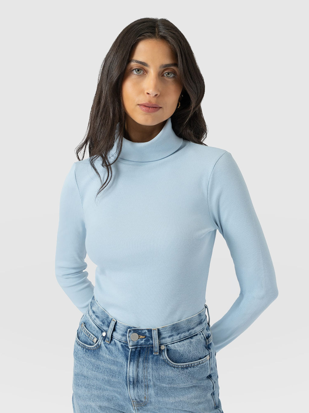 Ribbed Roll Neck - Ice Blue