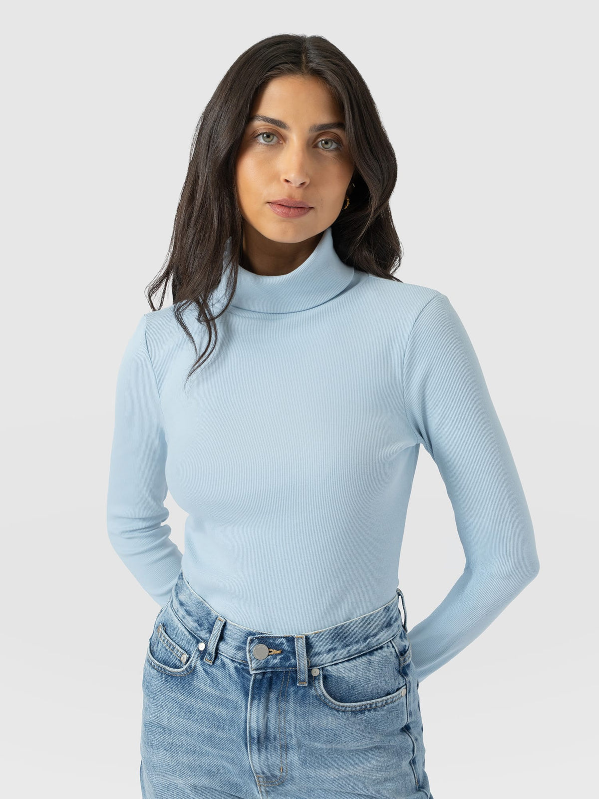 Ribbed Roll Neck - Ice Blue