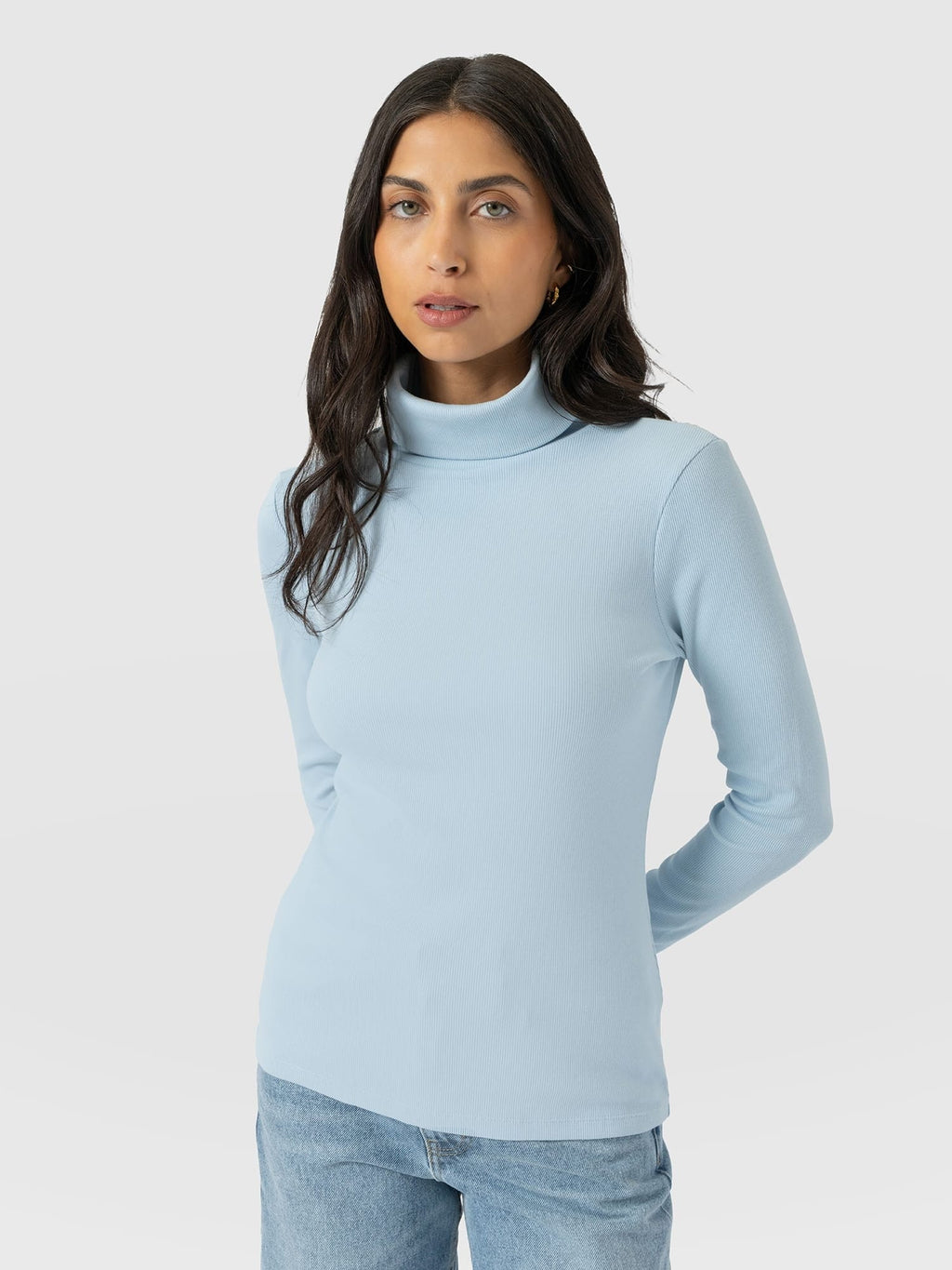 Ribbed Roll Neck - Ice Blue