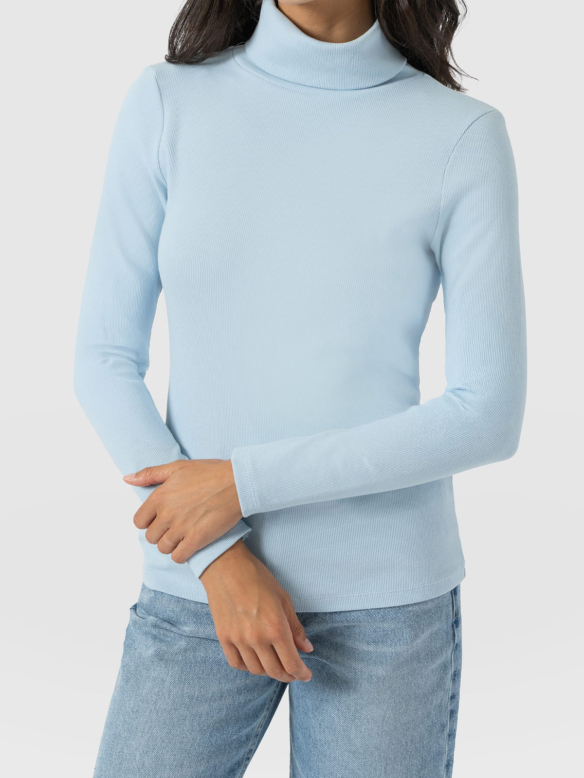 Ribbed Roll Neck - Ice Blue