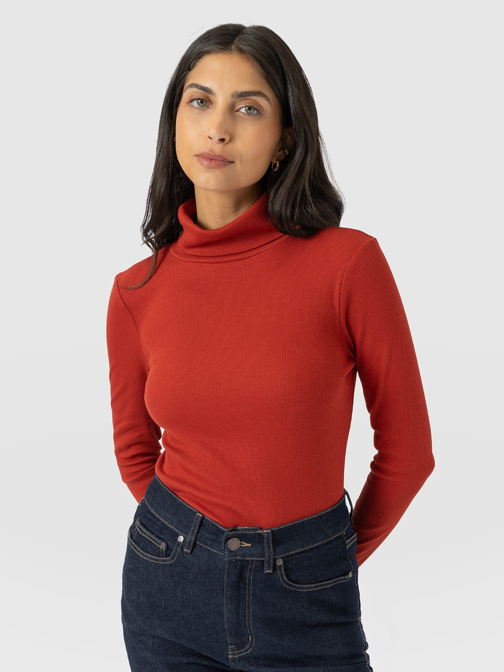 Ribbed Roll Neck - Rust