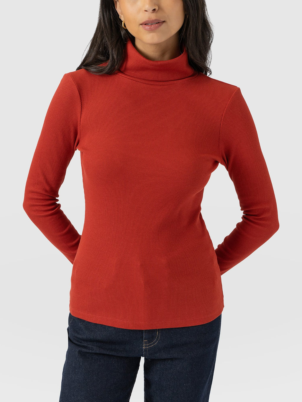 Ribbed Roll Neck - Rust