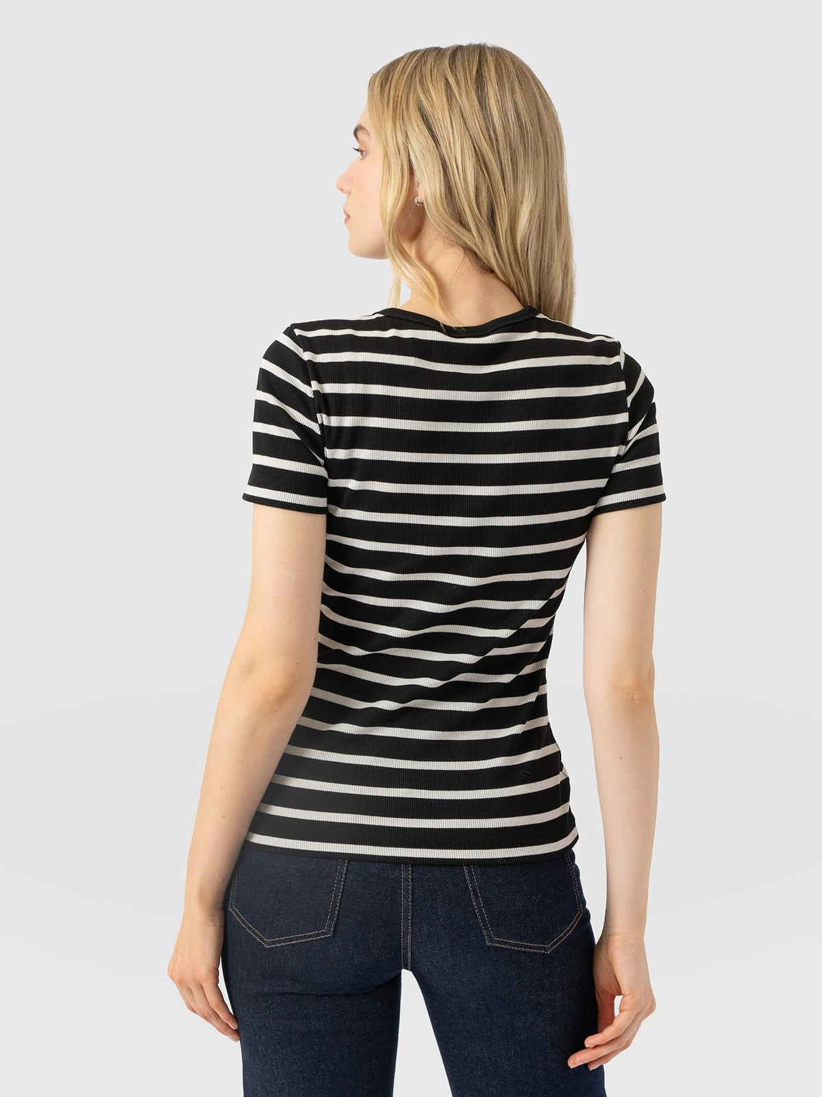 Ribbed Short Sleeve Tee - Black Stripe