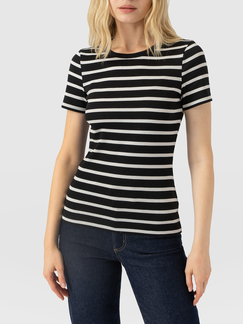 Ribbed Short Sleeve Tee - Black Stripe