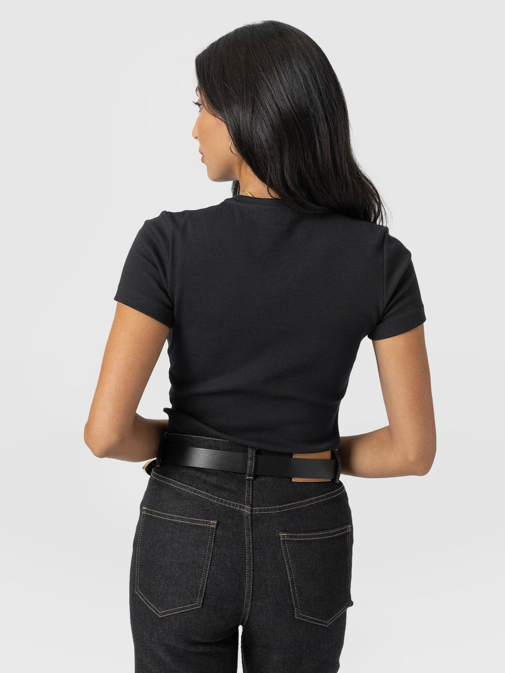 Ribbed Short Sleeve Tee - Black