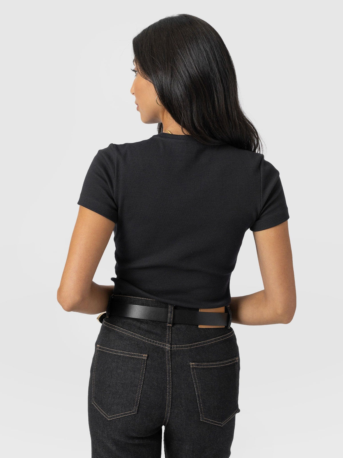 Ribbed Short Sleeve Tee - Black