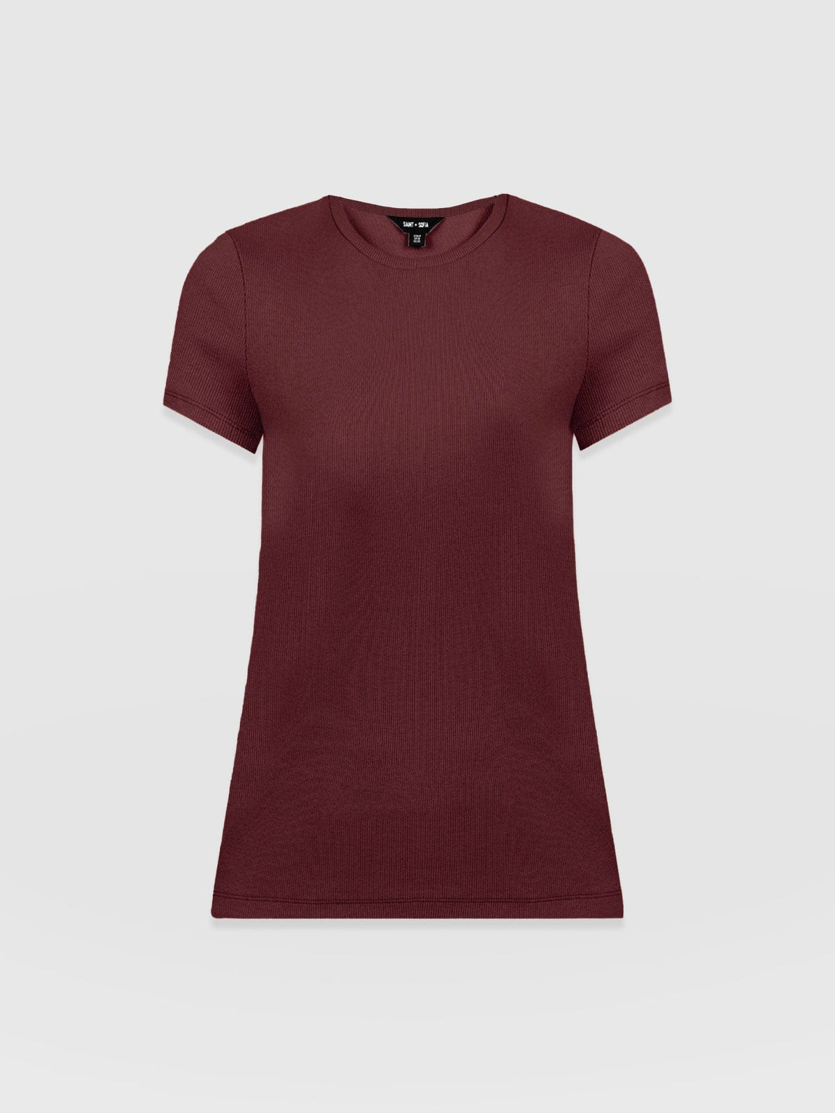Ribbed Short Sleeve Tee - Burgundy