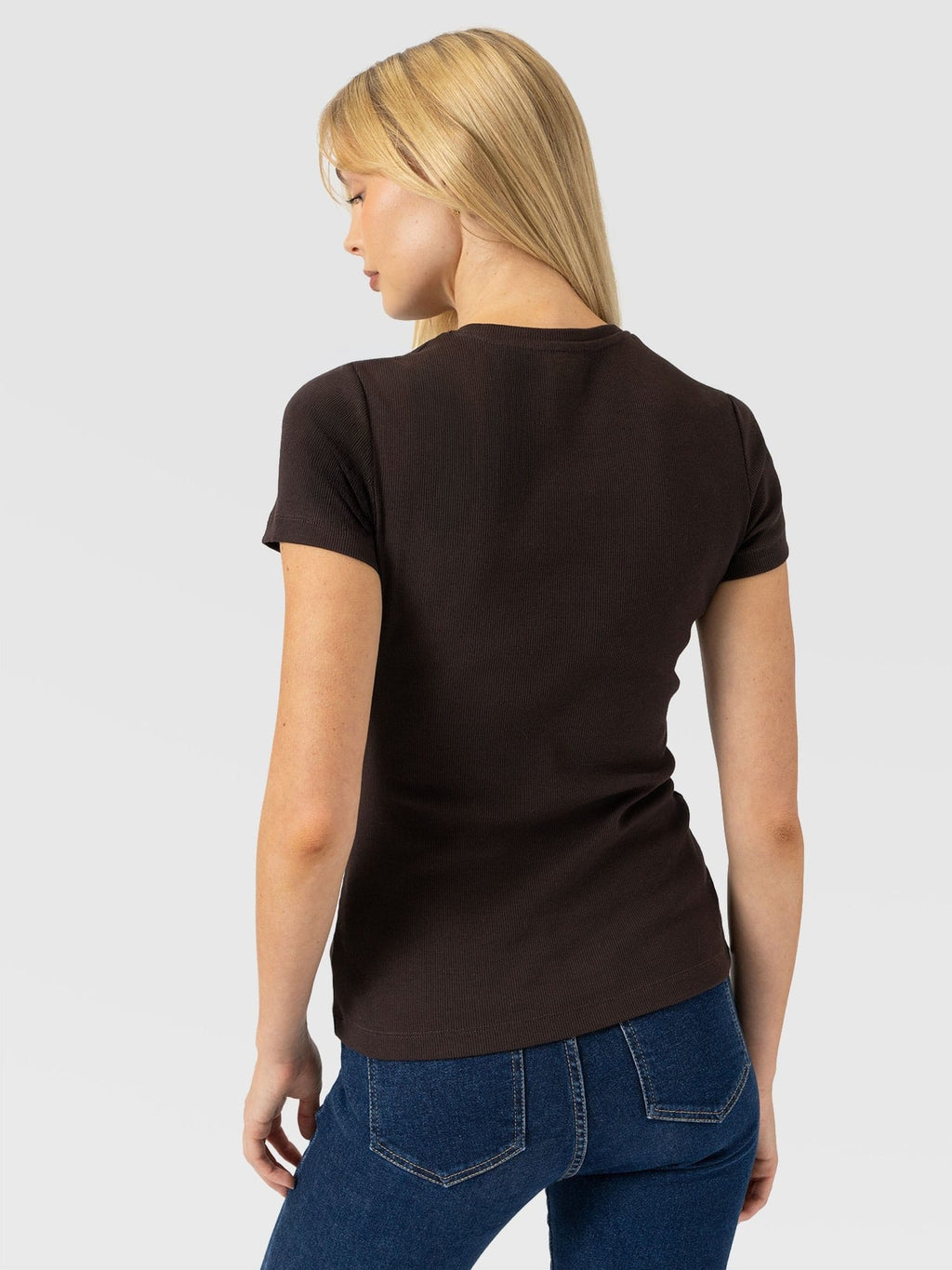 Ribbed Short Sleeve Tee - Chocolate