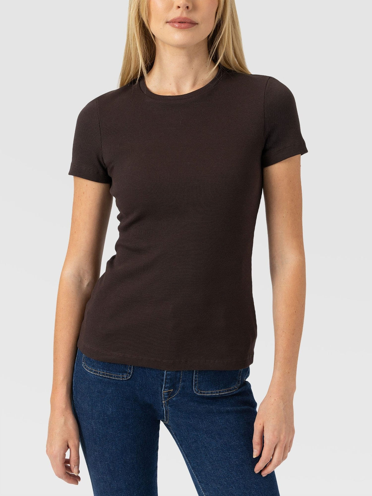 Ribbed Short Sleeve Tee - Chocolate