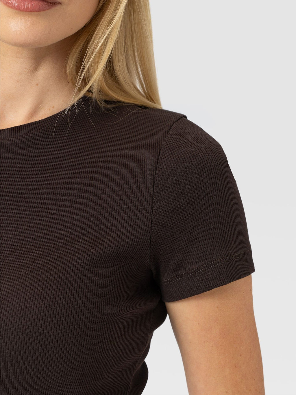 Ribbed Short Sleeve Tee - Chocolate