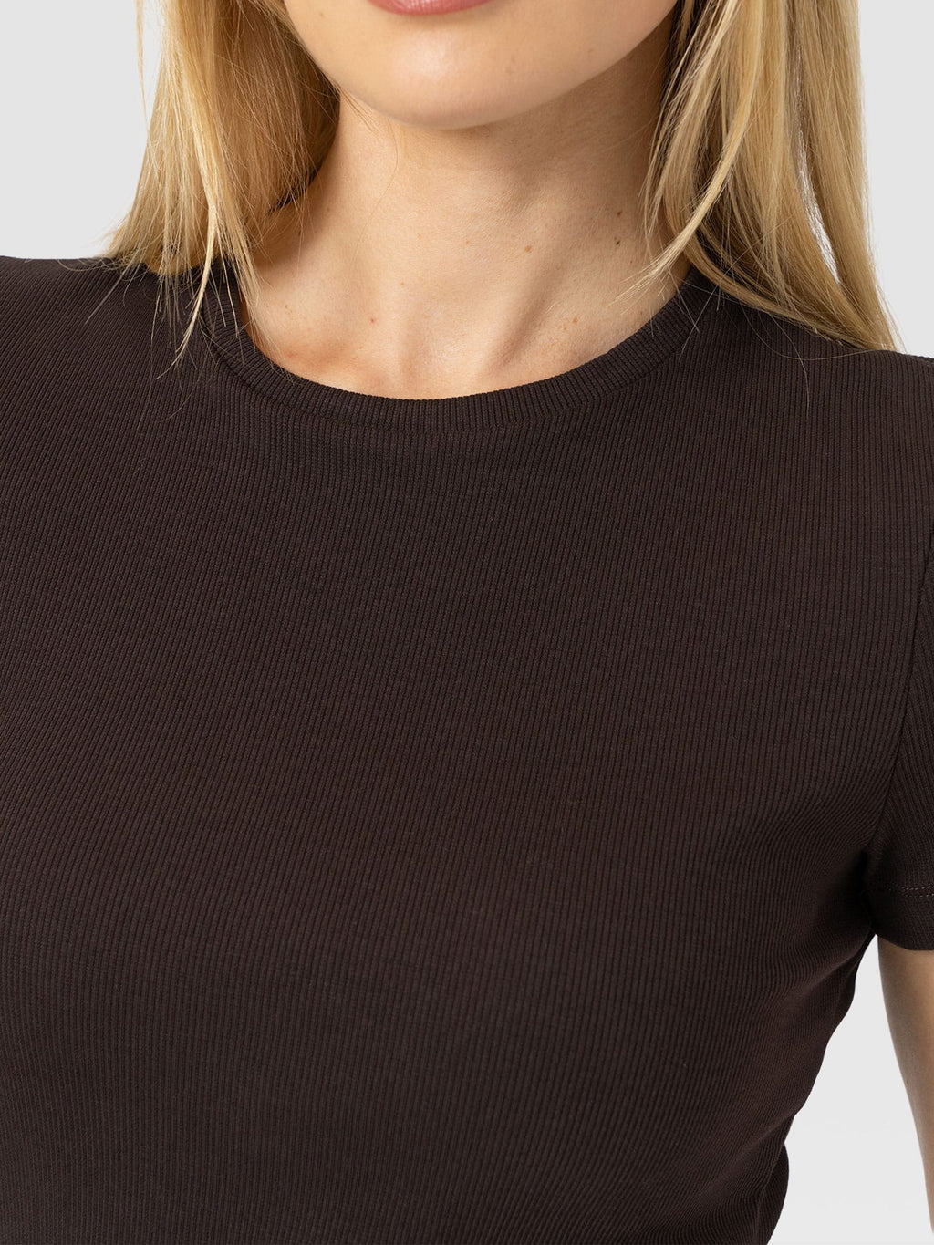 Ribbed Short Sleeve Tee - Chocolate