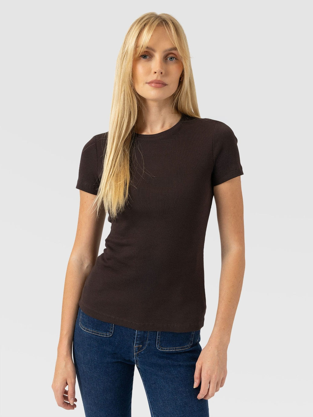 Ribbed Short Sleeve Tee - Chocolate