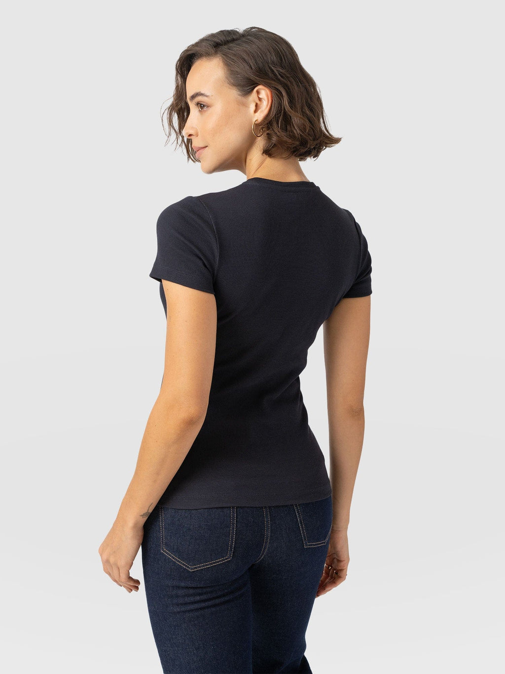 Ribbed Short Sleeve Tee - Navy