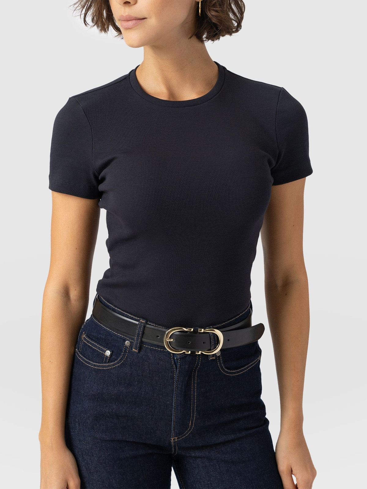Ribbed Short Sleeve Tee - Navy
