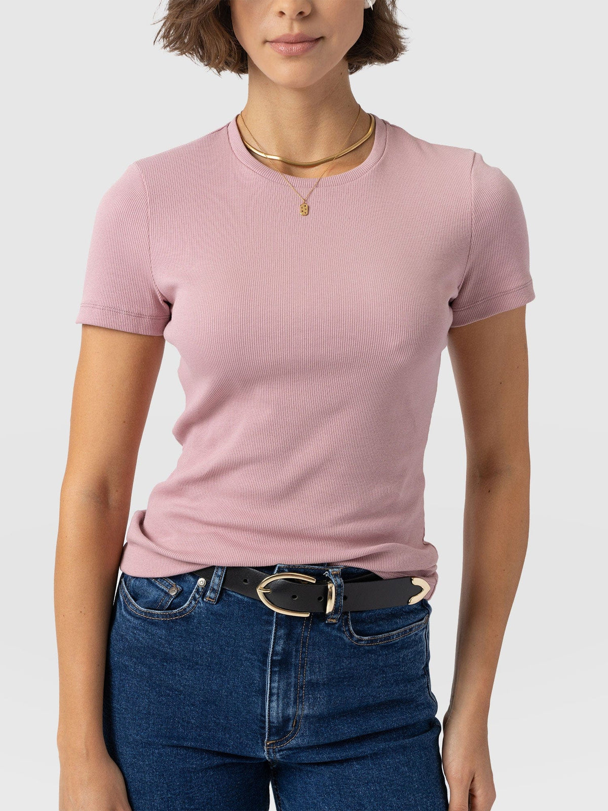 Ribbed Short Sleeve Tee - Pale Pink