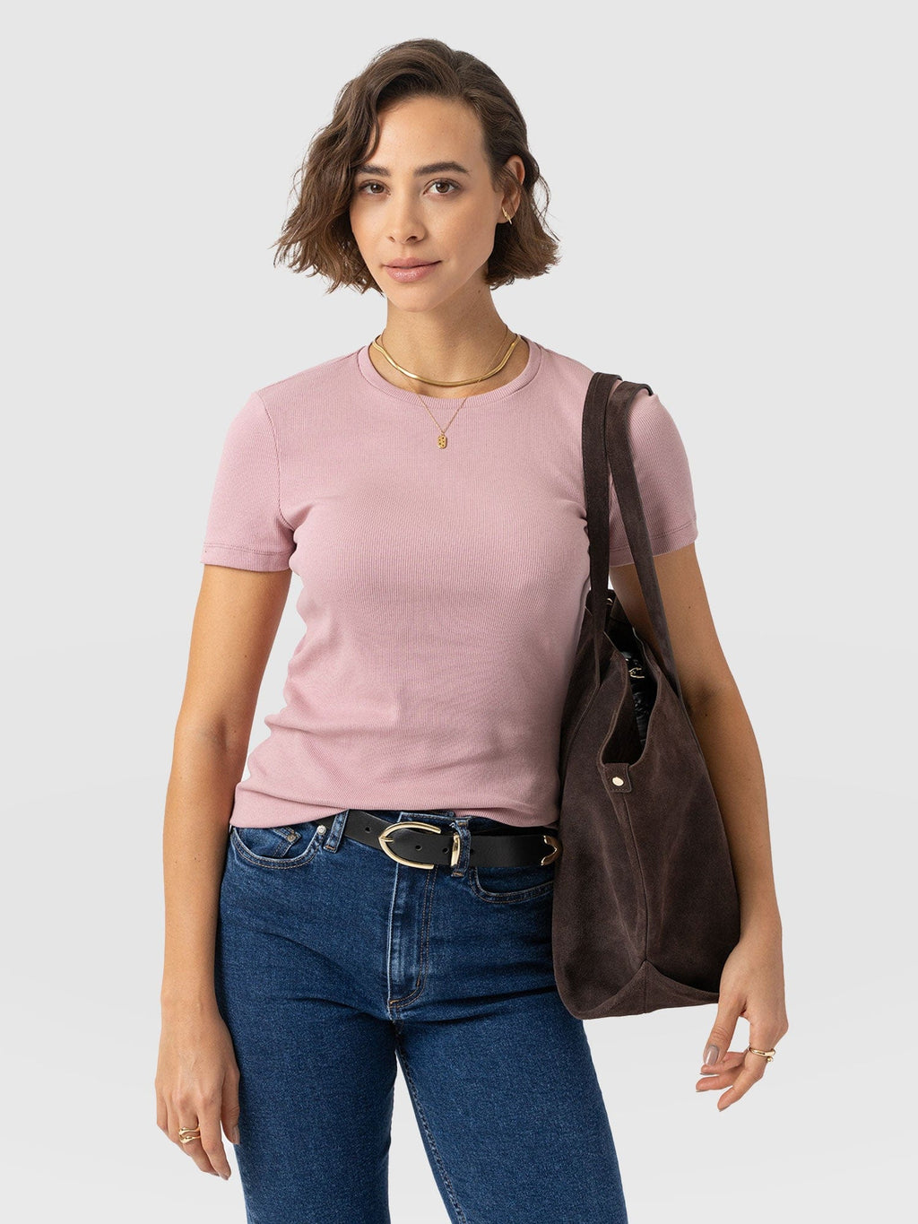 Ribbed Short Sleeve Tee - Pale Pink