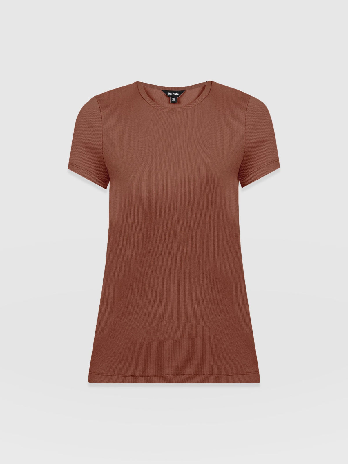 Ribbed Short Sleeve Tee - Russet Brown