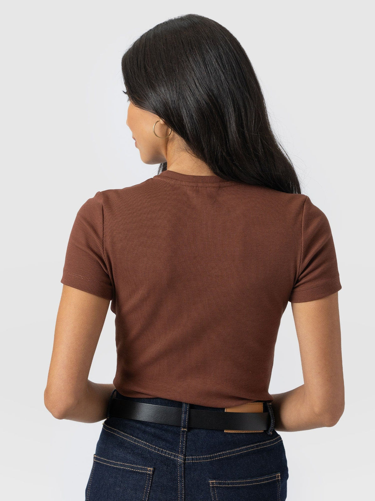 Ribbed Short Sleeve Tee - Russet Brown