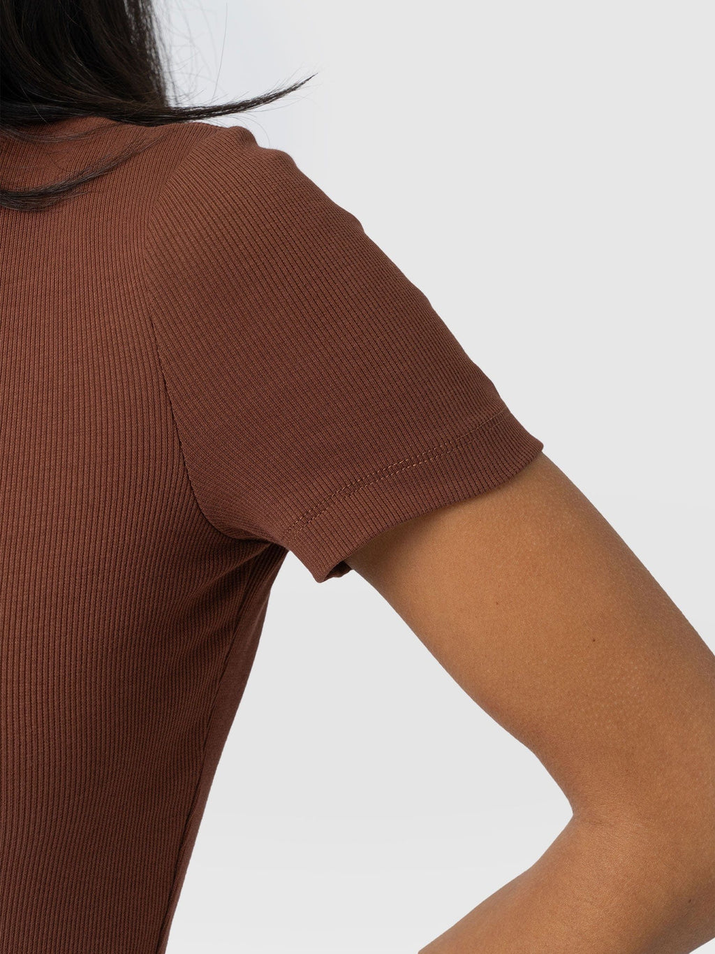 Ribbed Short Sleeve Tee - Russet Brown