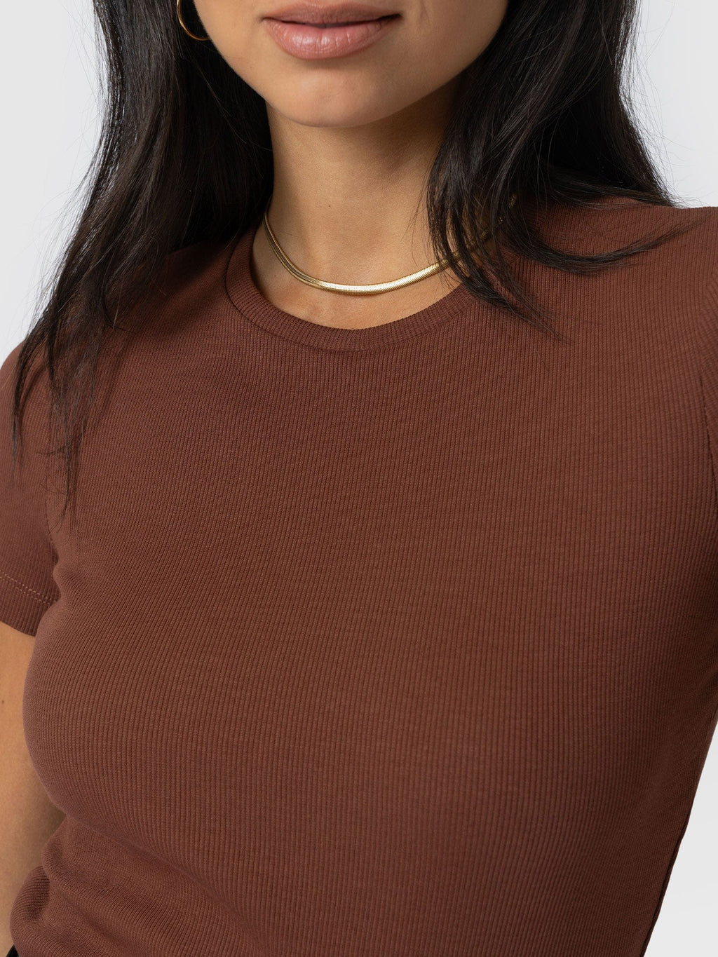 Ribbed Short Sleeve Tee - Russet Brown